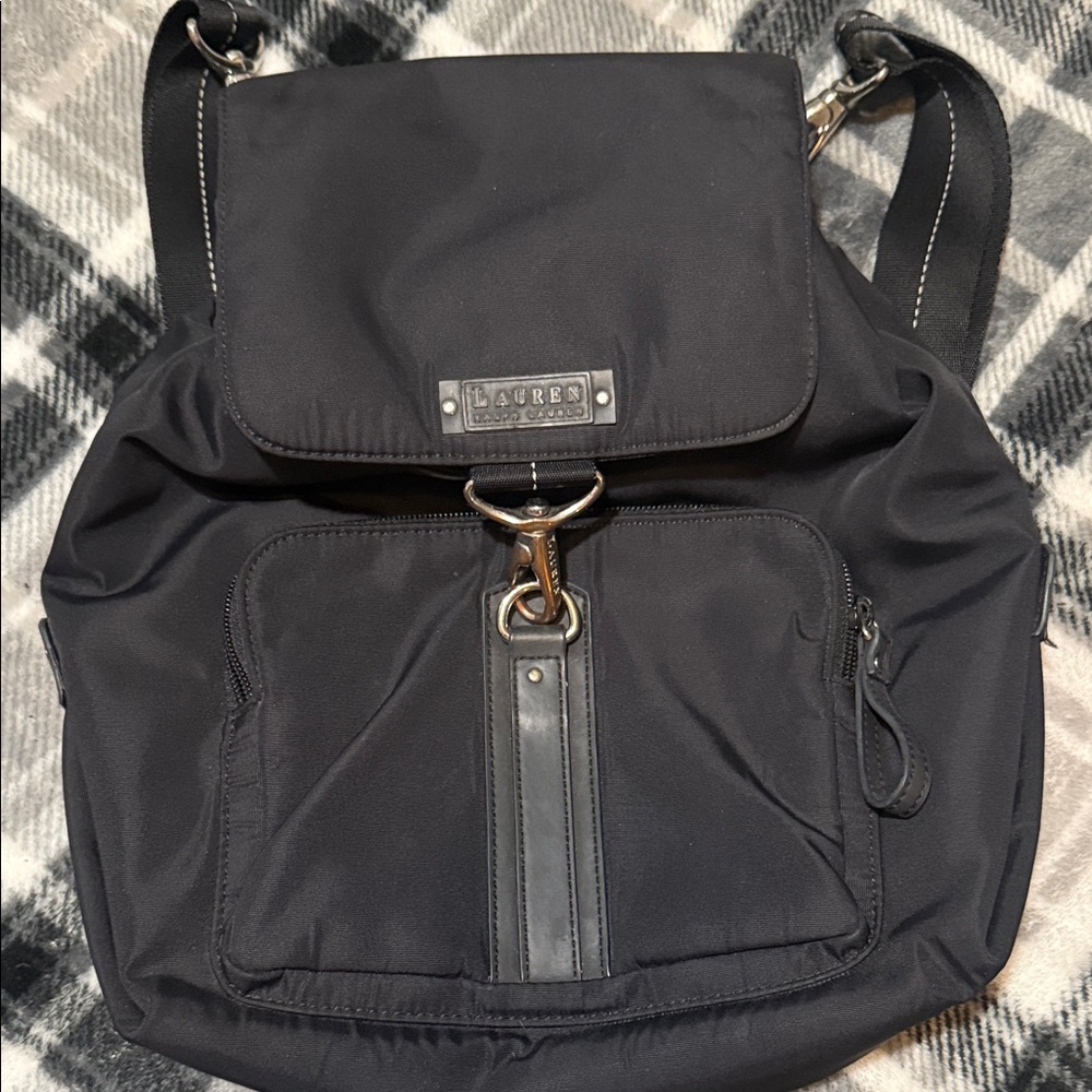 Ralph Lauren Black Label Black Backpack purse.